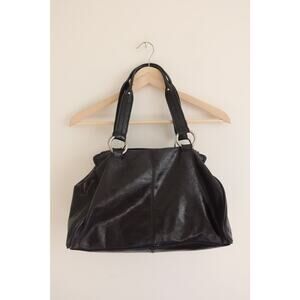 Hobo Black Leather Shoulder Bag Satchel Triple Compartment Silver Hardware EUC